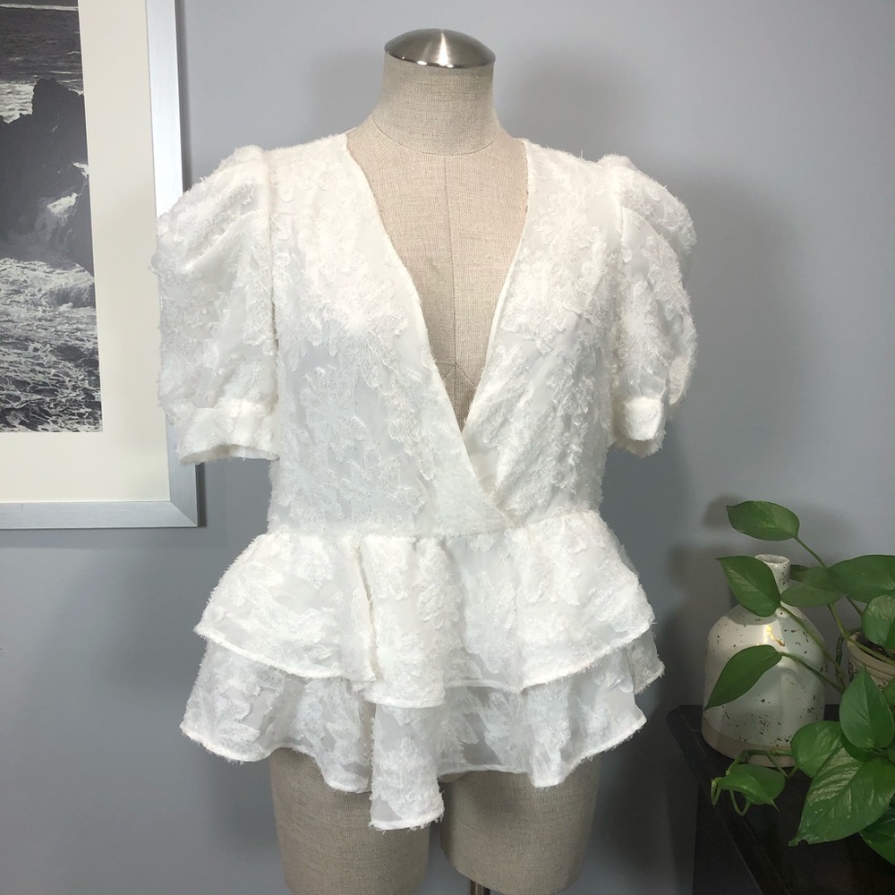NWT ZARA white  peplum ruffle blouse Sz M
